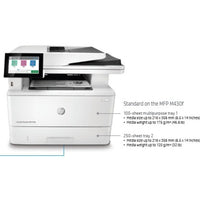 Diagram showing HP LaserJet M430f paper tray specifications and media handling-alternate-image7