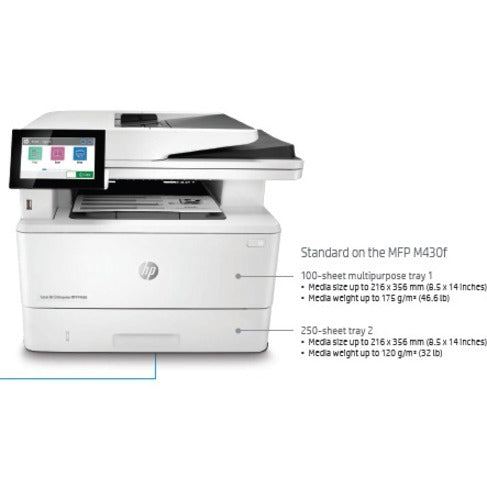 HP LaserJet M430f Laser Multifunctionele Printer-Zwartwit-Kopieer/Fax/Scanner-42 ppm Zwartwit Afdruk-1200x1200 Afdruk-Automatische Duplex Afdruk-100000 Pagina's Maandelijks-350 vellen Invoer-Kleur Scanner-600 Optische Scan-Zwartwit Fax-Gigabit Ethernet