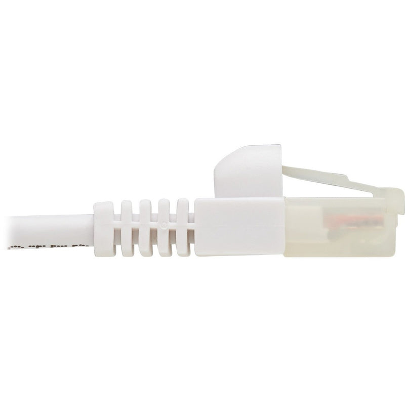 Detail of white Cat6a connector highlighting protective features