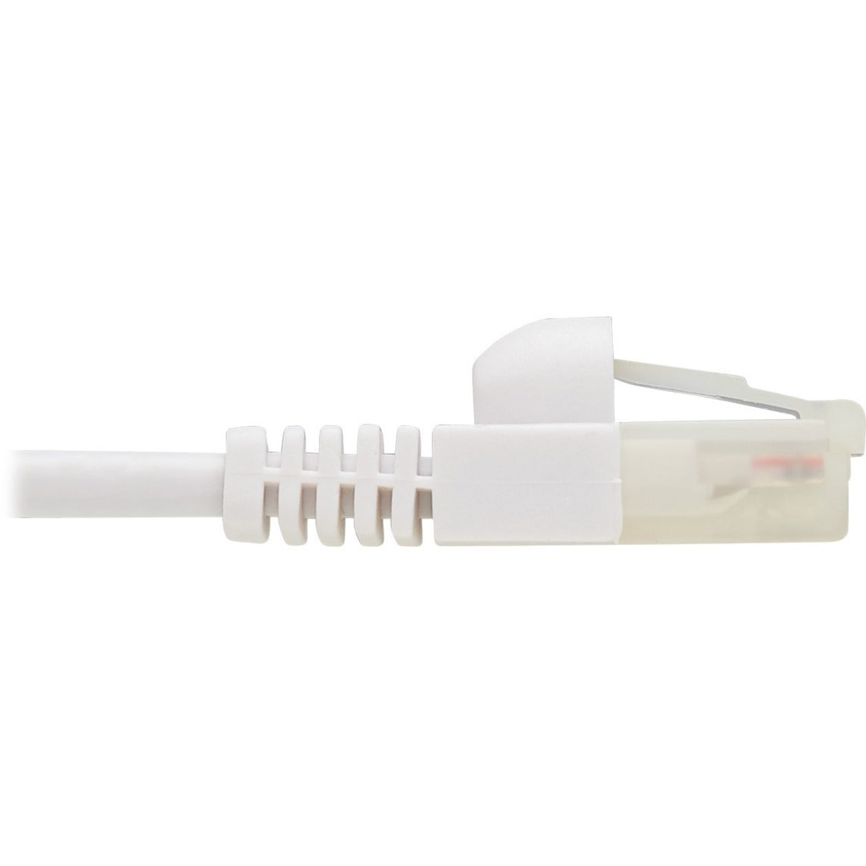 Side profile of white Cat6a cable connector showing strain relief boot-alternate-image3