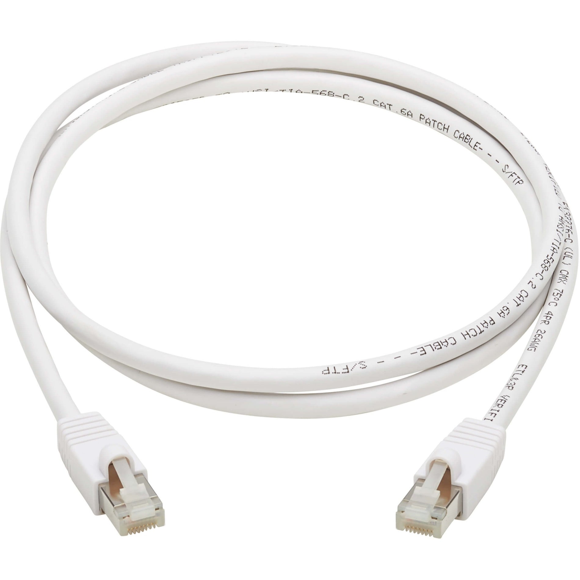 Full length view of white Cat6a network cable with RJ45 connectors-alternate-image5