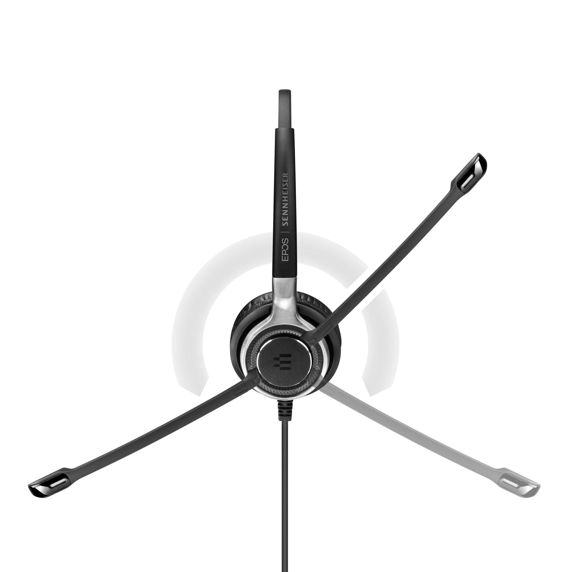 Overhead view of EPOS headset showing microphone boom range of motion-alternate-image7