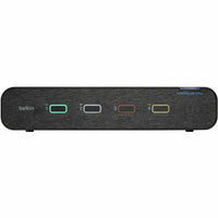 Horizontal view of Belkin Secure KVM Switch front panel with four illuminated port selection buttons-alternate-image2