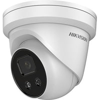 White Hikvision turret security camera with dual IR illuminators and 5MP lens mounted at an angle-alternate-image1