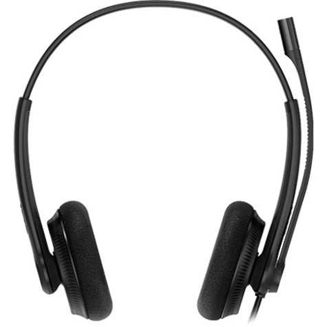 Front view of Yealink UH34 DUAL TEAMS headset showing dual ear cups and microphone placement