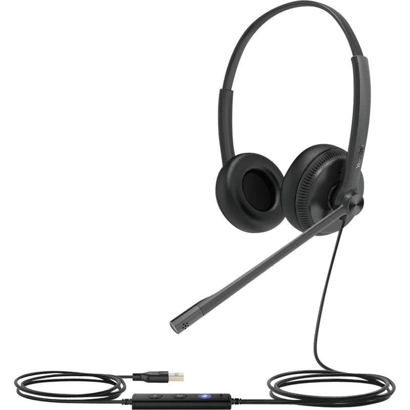 Yealink UH34 DUAL TEAMS USB headset with dual earpieces, boom microphone, and inline controller