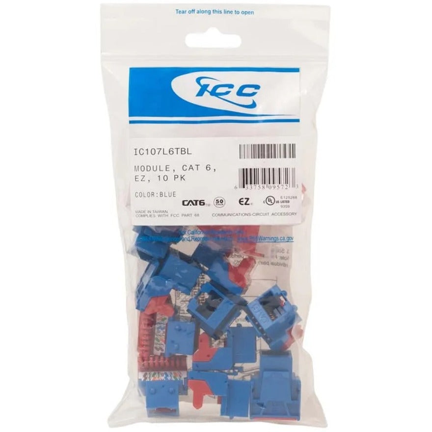 ICC Cat6 RJ45 Keystone Jack for EZ Style (IC107L6TBL)