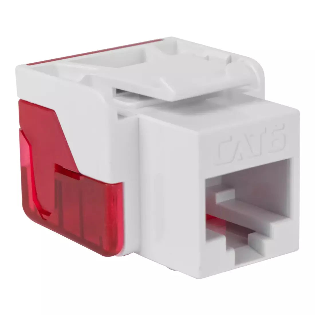 White Cat6 RJ45 keystone jack with red termination indicator and PCB technology-alternate-image2