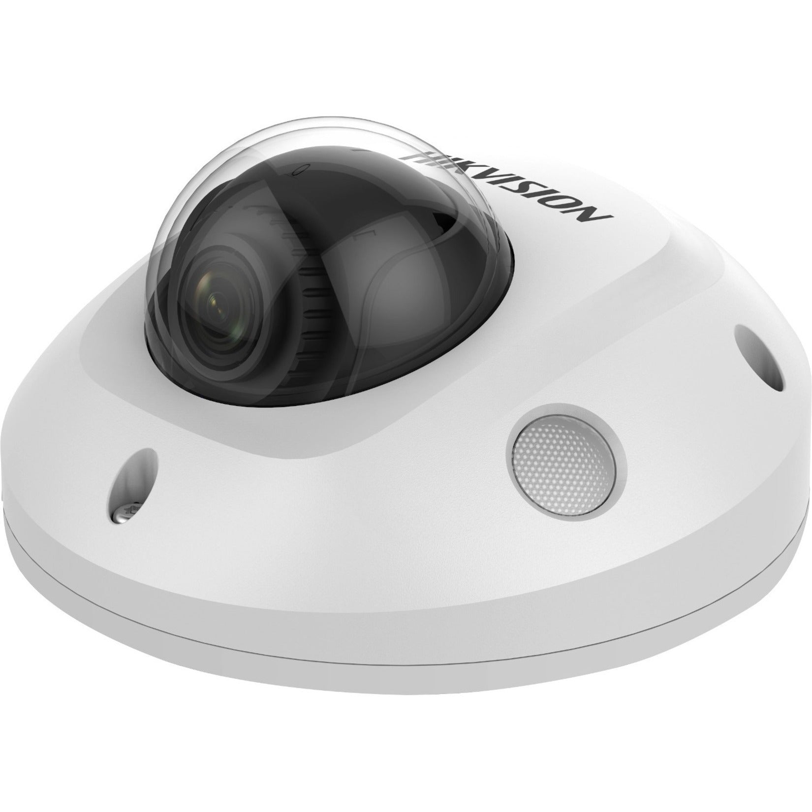 Hikvision mobile mini dome network camera in white housing with dark tinted dome cover and built-in microphone-alternate-image1