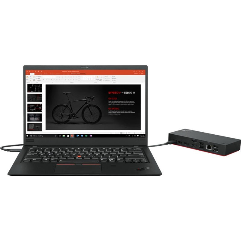 ThinkPad laptop connected to Universal USB-C Dock showing multi-display capability