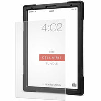 Shell Shock tempered glass screen protector with black frame shown protecting an iPad display-alternate-image1