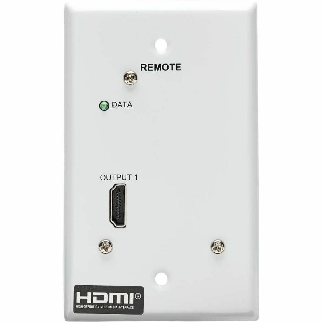 Straight-on view of HDMI wall plate receiver showing labeled ports and indicators-alternate-image3