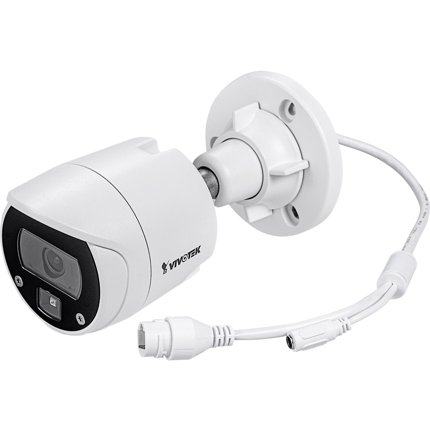 White Vivotek IB9369-F2 bullet security camera with mounting bracket and network cable connection-alternate-image1