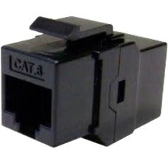 Angled view of black Cat6 keystone jack coupler showing side profile and port design-alternate-image2