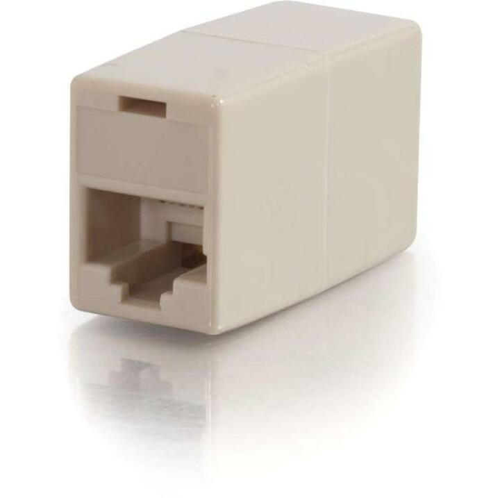 Front view of ivory RJ-45 inline coupler showing female port connection-alternate-image1