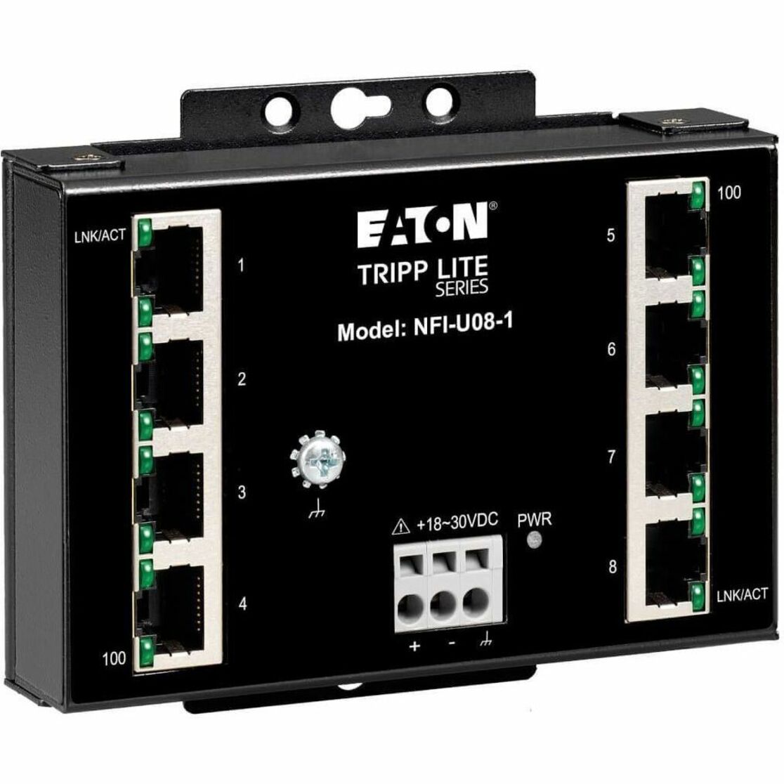 Tripp Lite by Eaton Industrial 8-Port Unmanaged Ethernet Switch, 10/100Mbps, Wall/DIN Mount, RJ45, TAA Compliant, Metal Housing, -40° to 167°F - NFI-U08-1 (3 Year Warranty)