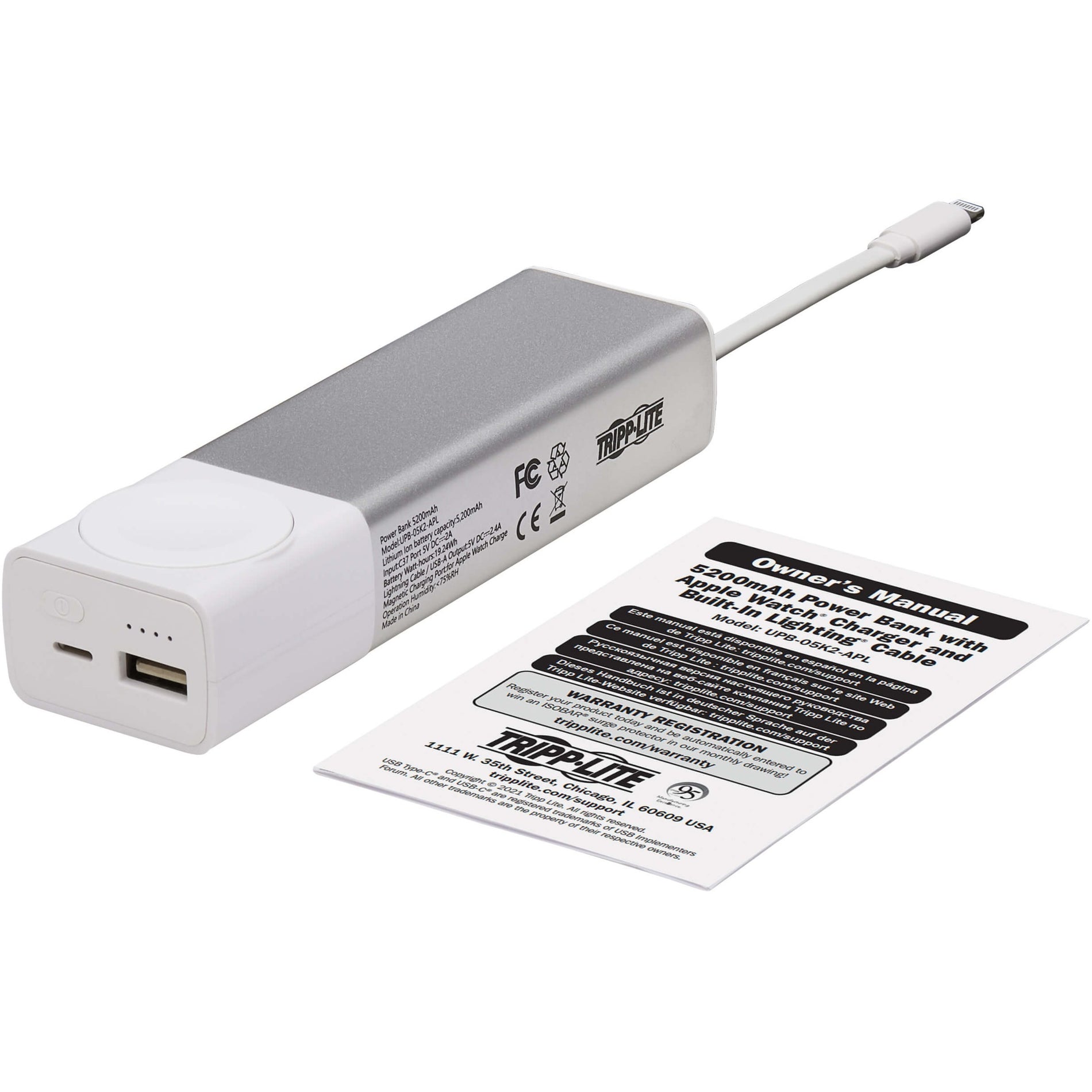 Tripp Lite power bank with included user manual showing product specifications-alternate-image2