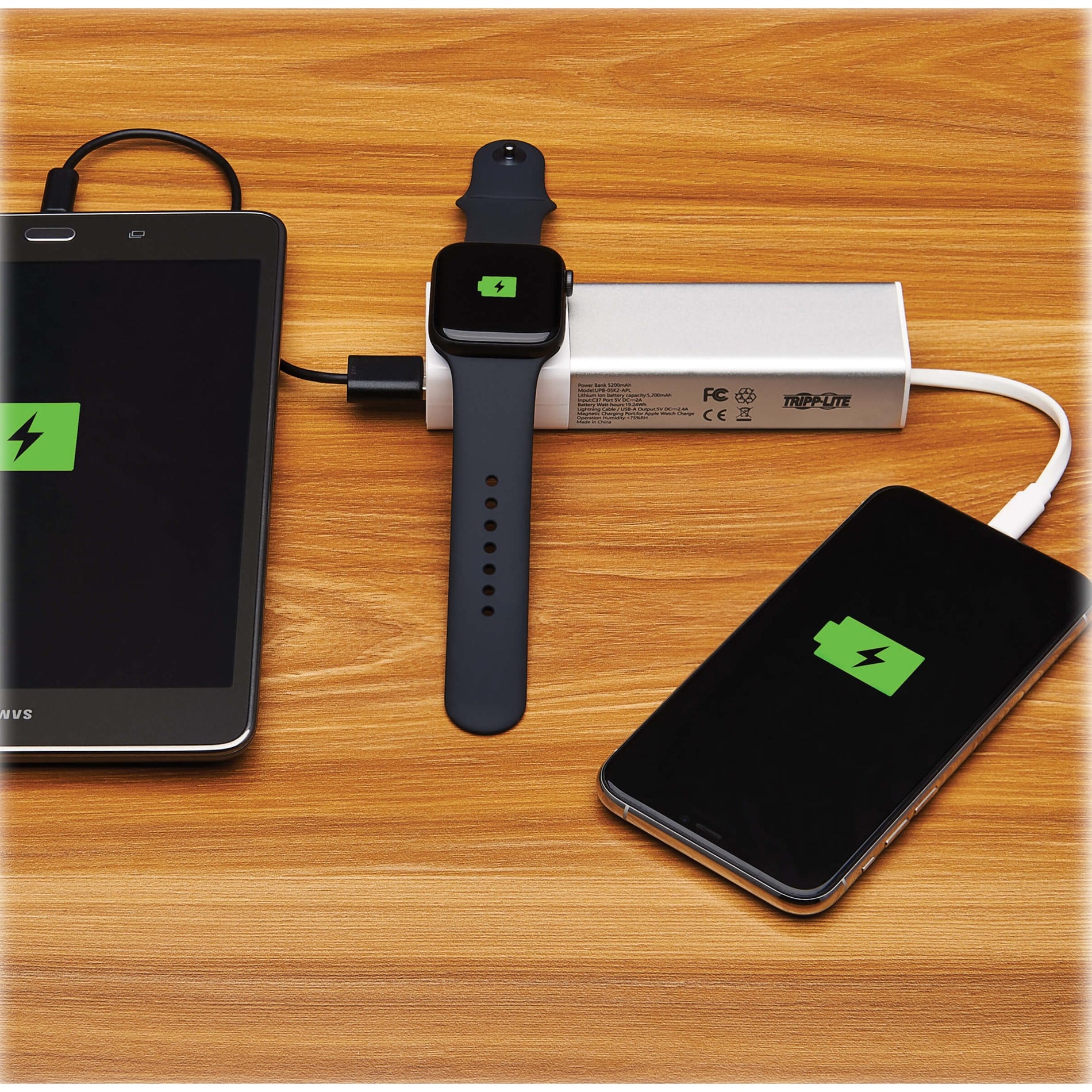 Demonstration of power bank charging multiple devices including Apple Watch and smartphones-alternate-image9