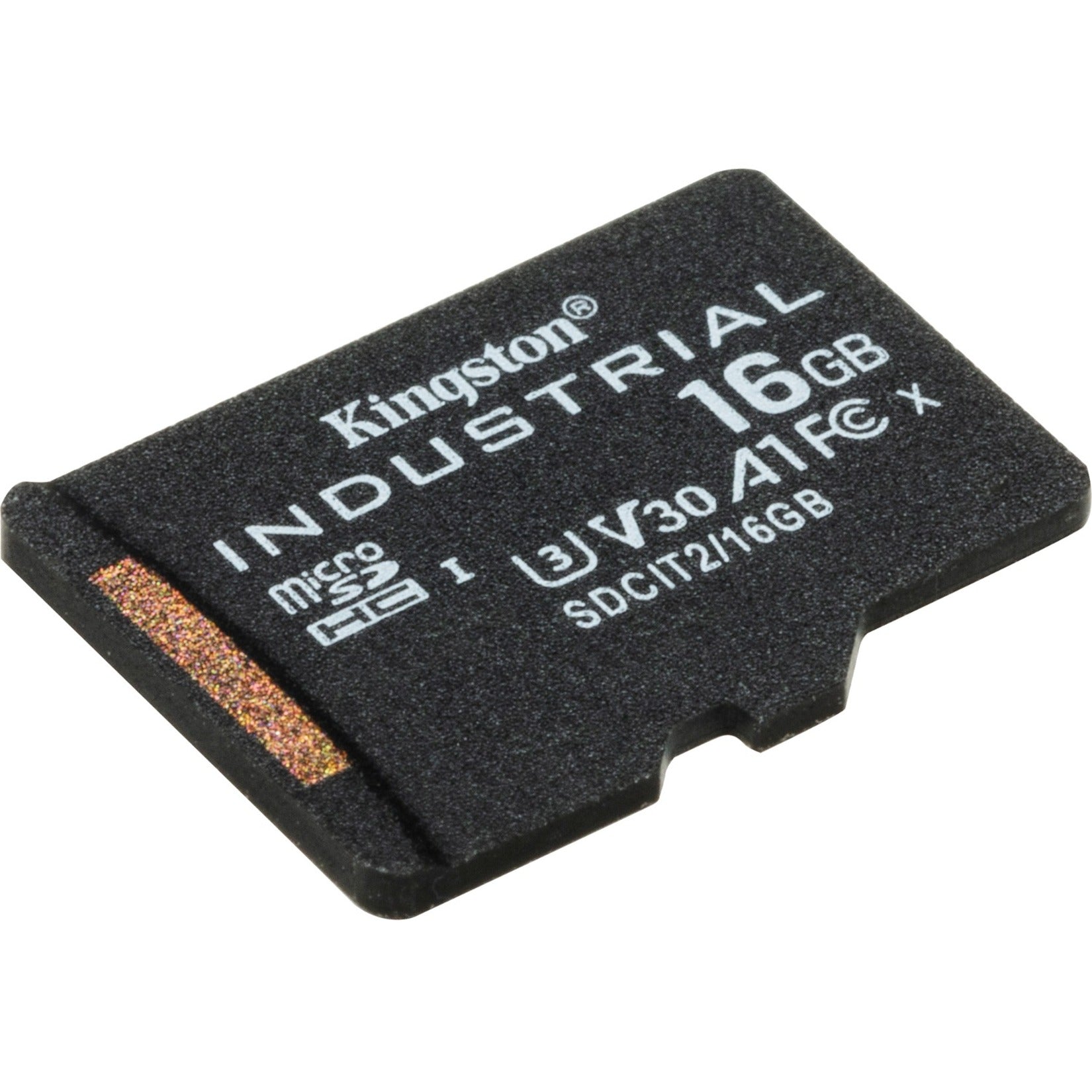 Kingston Industrial 16GB microSDHC Card, pSLC Mode, 100MB/s Transfer Speed, Class 10 UHS-I V30, -40°C to 85°C Operating Range, Includes SD Adapter - SDCIT2/16GB (3 Year Warranty)