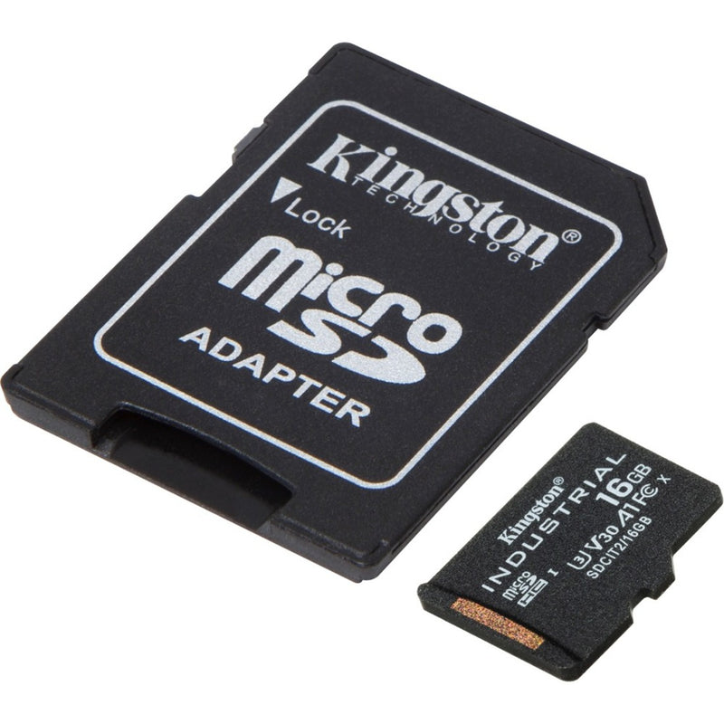 Kingston microSD adapter and Industrial microSDHC card shown side by side