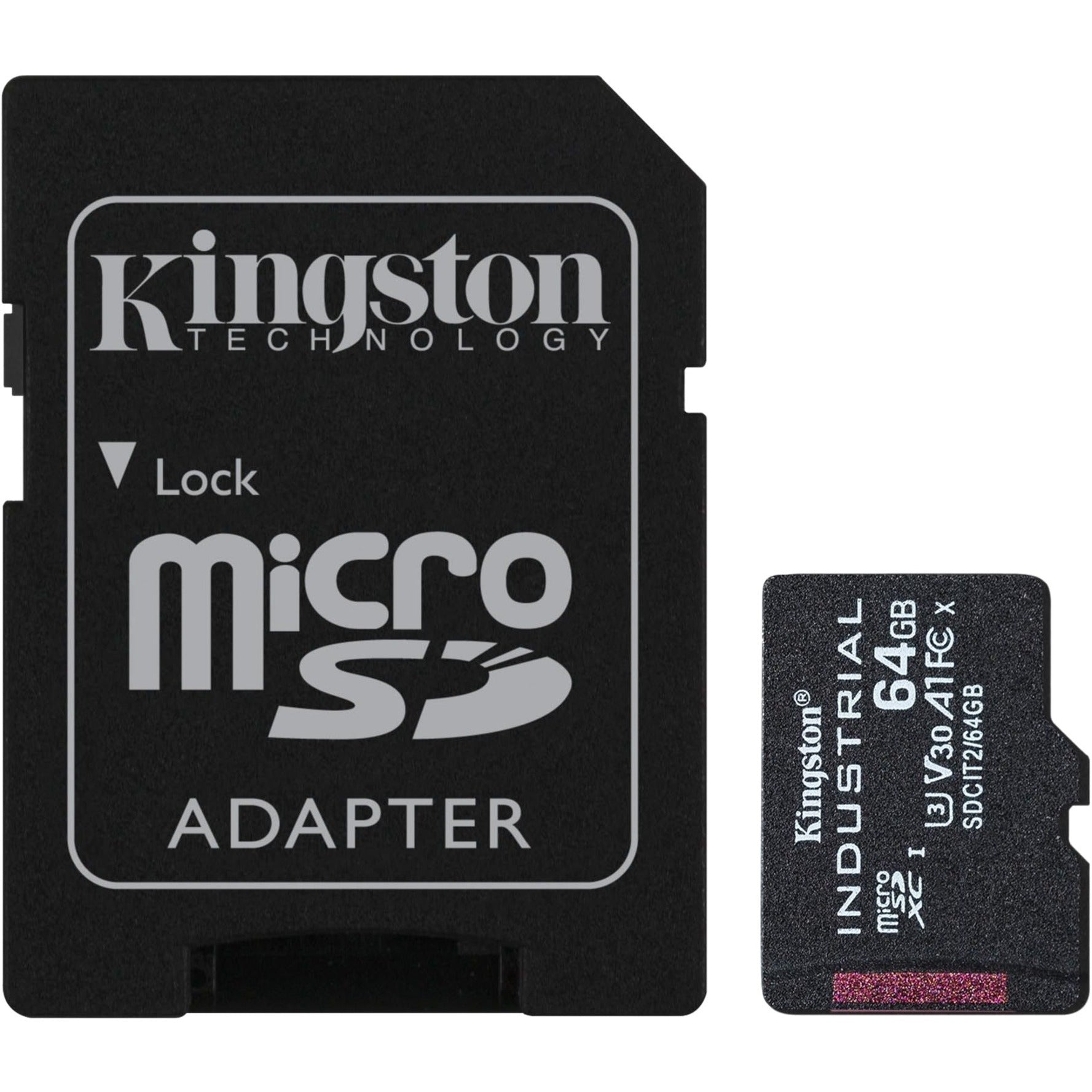 Kingston 64GB MICROSDXC INDUSTRIAL C10 A1 PSLC CARD + SD ADAPTER (SDCIT2/64GB)