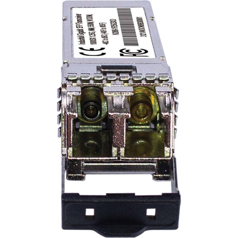 Detailed view of SFP module's diagnostic interface and optical ports