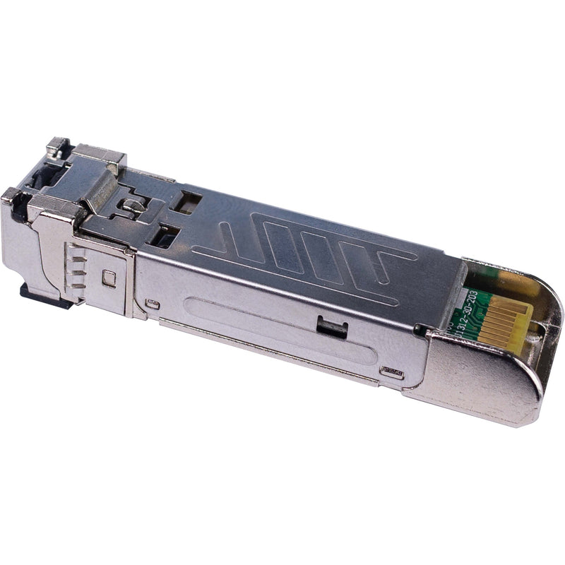 Side view of SFP module showing metallic housing and thermal design