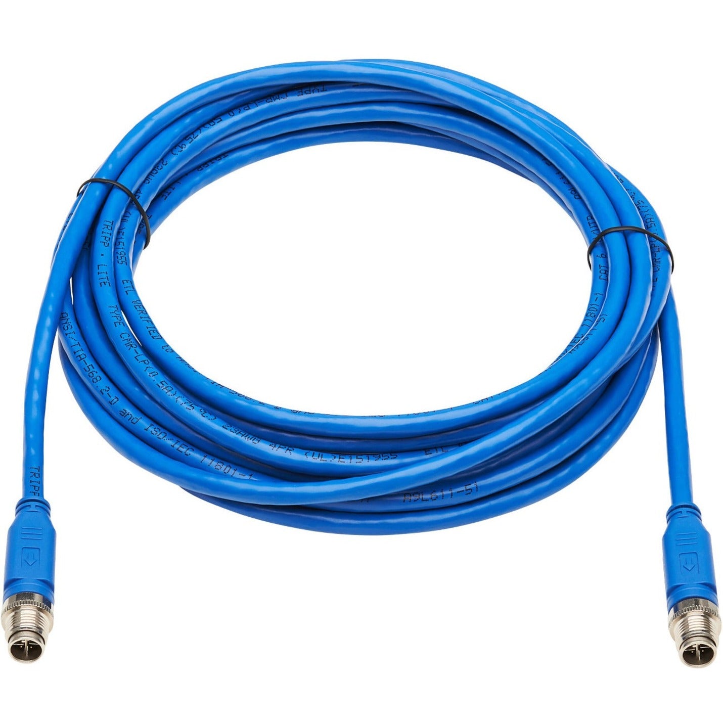 Full length view of 3-meter blue Cat6 industrial Ethernet cable with M12 connectors on both ends-alternate-image2