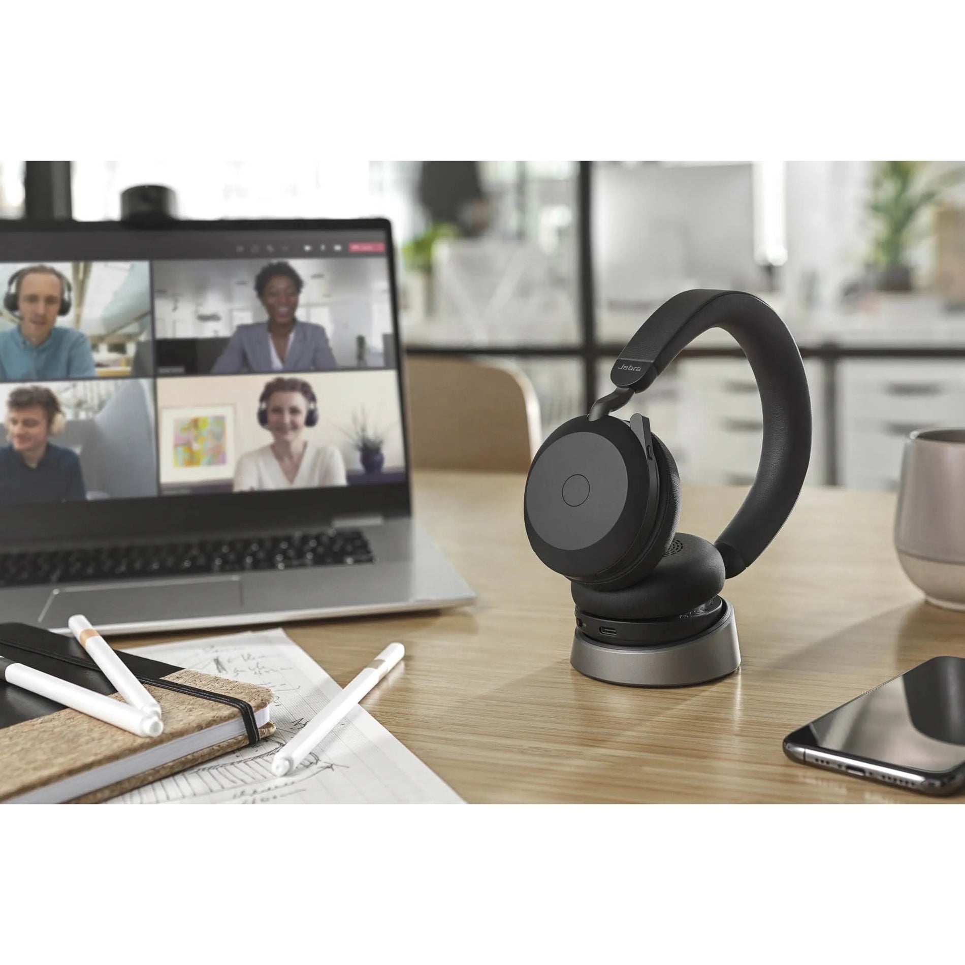 Jabra Evolve2 75 หูฟังไร้สายแบบครอบหูสเตอริโอ - USB-A - การสื่อสารรวม - สีดำ - คู่หู - แผ่นหู - 3000 ซม. - บลูทูธ - 20 เฮิร์ตซ์ ถึง 20 กิโลเฮิร์ตซ์ - ไมโครโฟนเทคโนโลยี MEMS - แสดงเสียงรบกวน (27599-989-999)