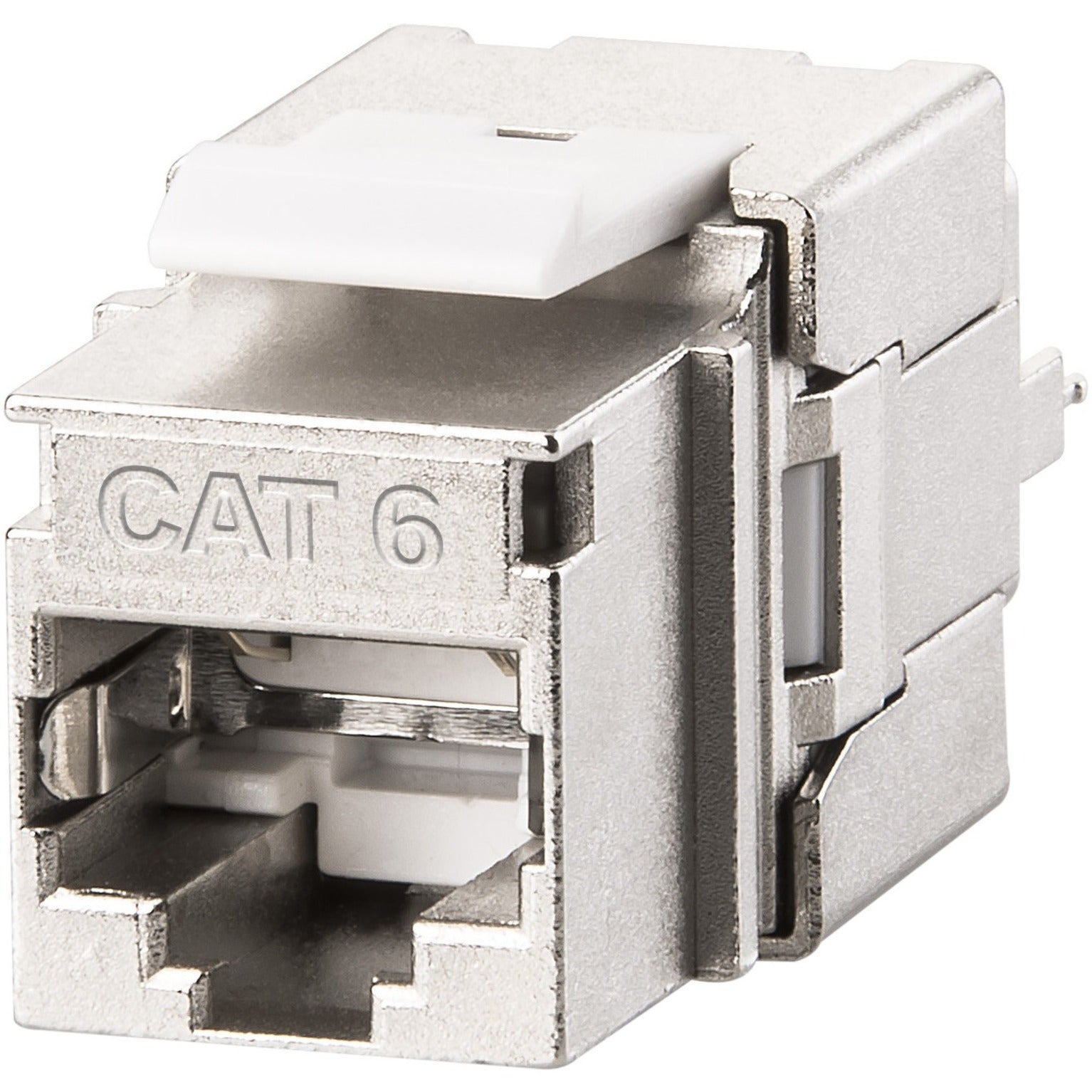 Close-up view of Signamax CAT6 MT-Series Screened Keystone Jack showing zinc alloy construction and EMI shielding-alternate-image1