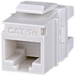 Front view of white Signamax CAT5e keystone jack showing RJ-45 port and dust cover-alternate-image1