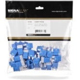 Retail package of 25 blue SIGNAMAX Cat6 connectors in clear plastic packaging with hanging tab-alternate-image1