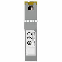 Top view of NETGEAR AXM765-20000S SFP+ module showing connector pins and regulatory markings-alternate-image4