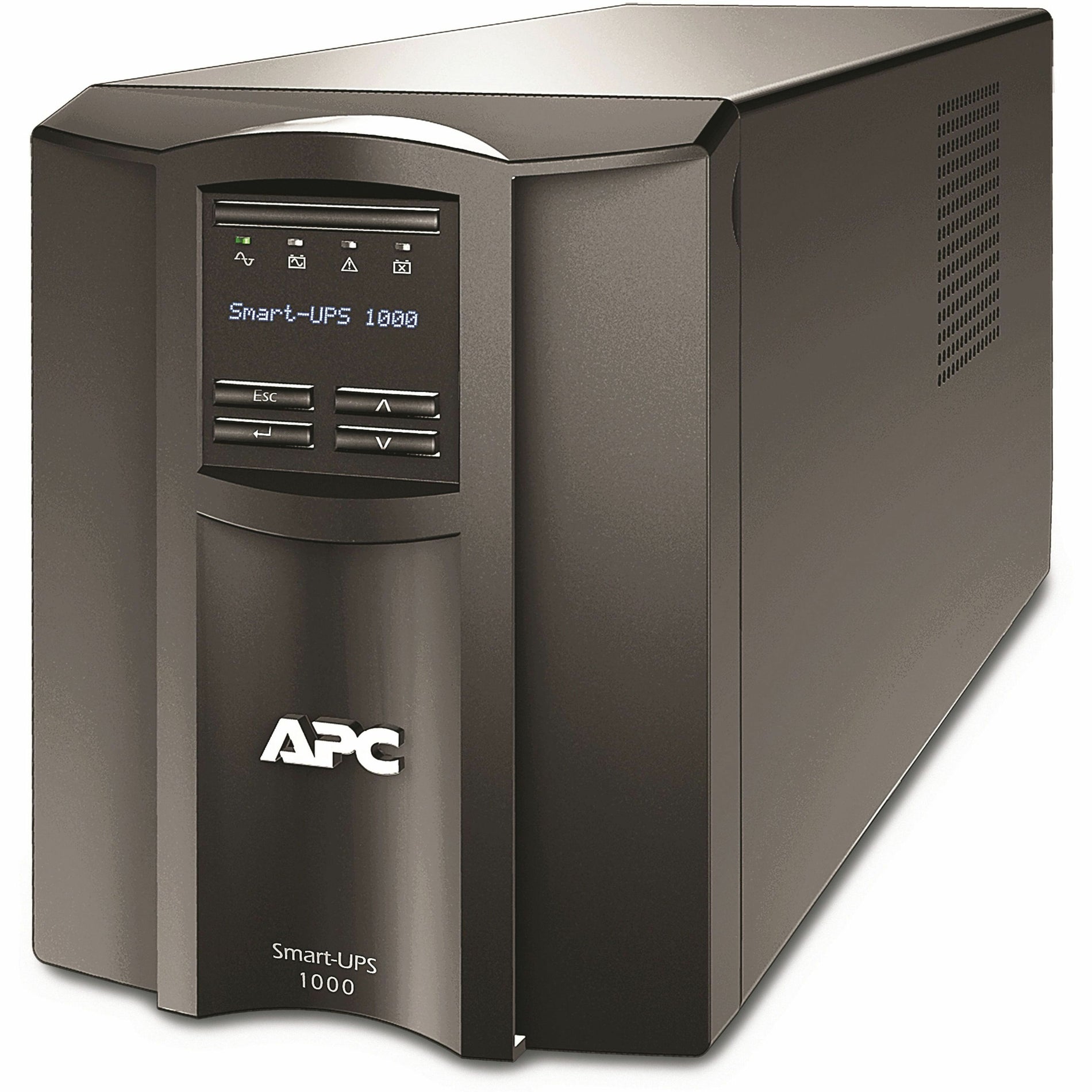 Front view of APC SMT1000CUS Smart-UPS 1000 showing LCD display interface and control panel-alternate-image1