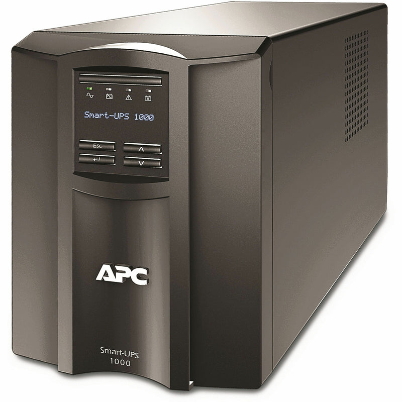 Front view of APC SMT1000CUS Smart-UPS 1000 showing LCD display interface and control panel