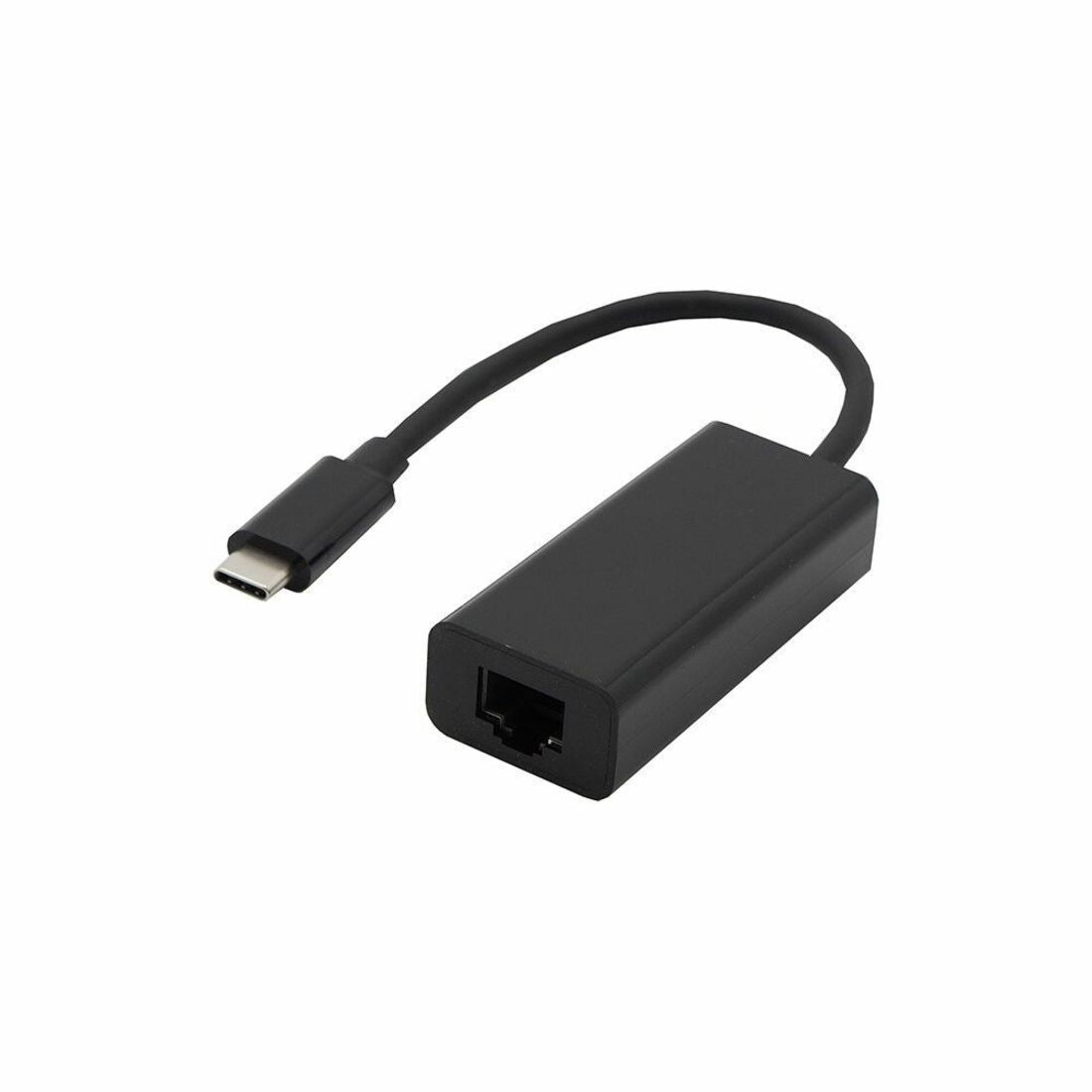 Black USB-C to RJ45 Gigabit Ethernet adapter with flexible cable connection-alternate-image1