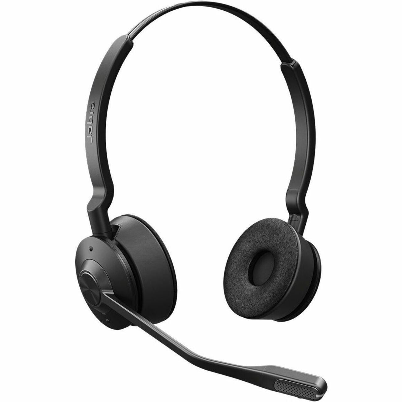 Side view of Jabra Engage 65 wireless headset showing dual earpieces and boom microphone-alternate-image2