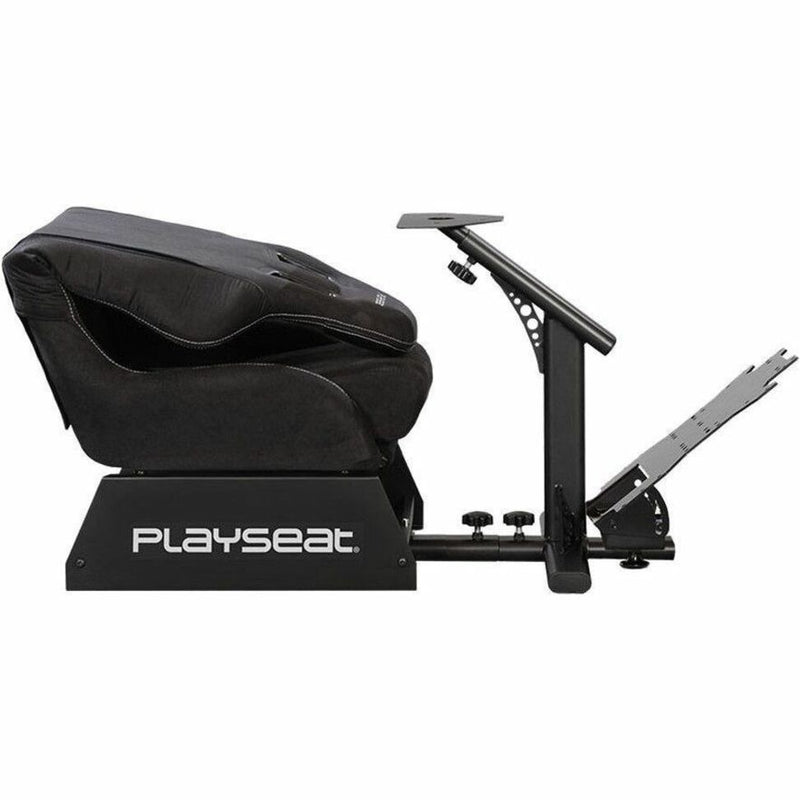 Playseat Evolution profile view demonstrating compact folding mechanism and sturdy construction