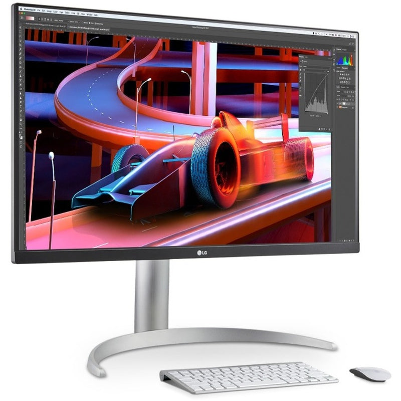 LG monitor displaying racing car visualization