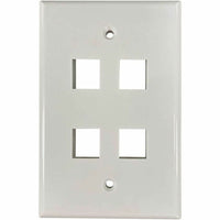 Front view of ivory 4-port keystone wall plate showing clean rectangular port cutouts-alternate-image1