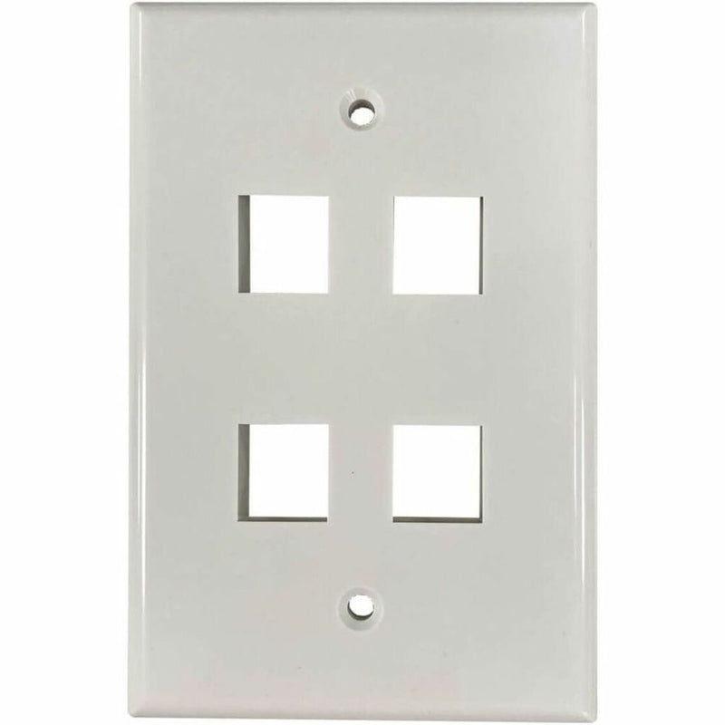 Front view of ivory 4-port keystone wall plate showing clean rectangular port cutouts