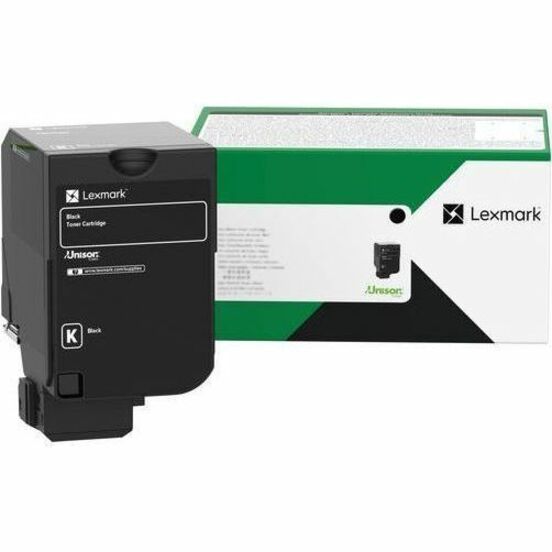 Lexmark 71C1HK0 black toner cartridge next to its retail packaging with green Lexmark branding-alternate-image1