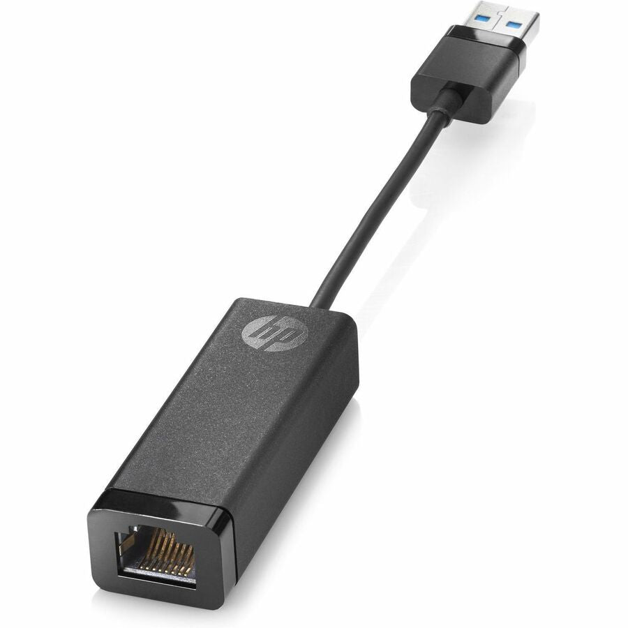 HP USB 3.0 to Gigabit RJ45 Adapter G2 showing USB connector and Ethernet port in black finish-alternate-image1