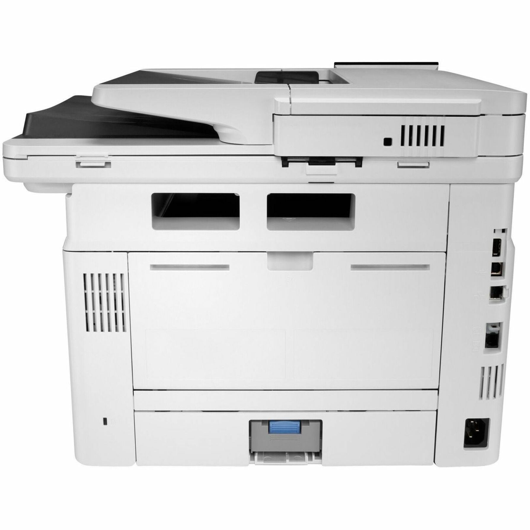 Side profile of HP LaserJet Enterprise M430f showing paper trays and document feeder configuration-alternate-image2