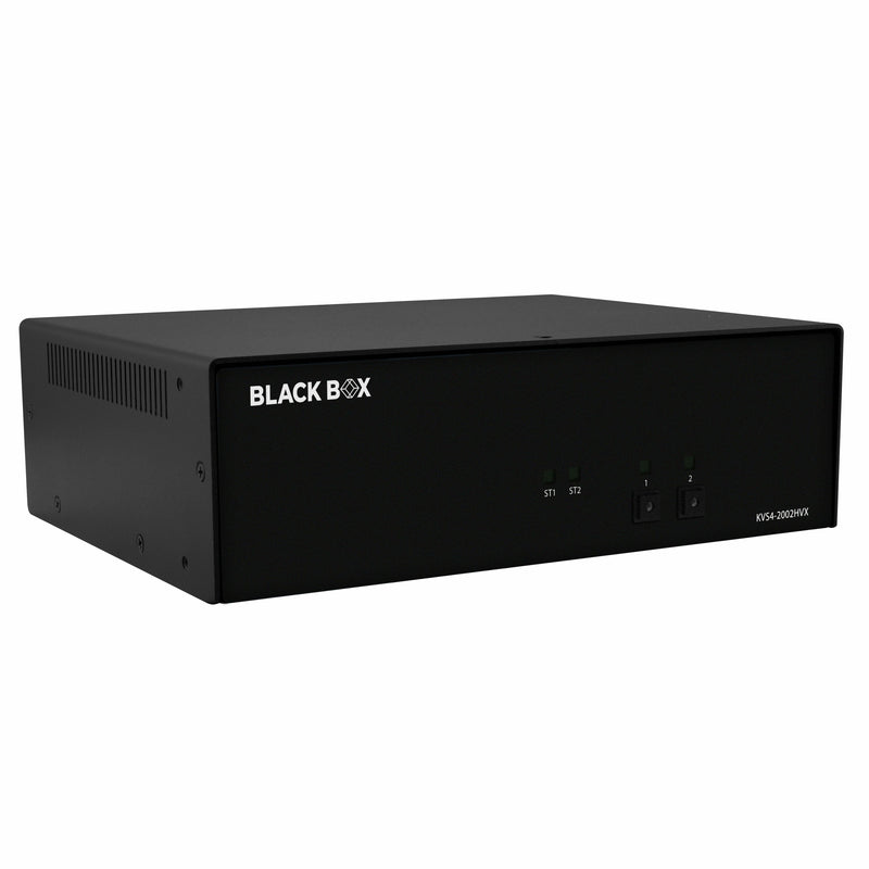 Front view of Black Box KVS4-2002HVX secure KVM switch showing status LEDs and switching controls