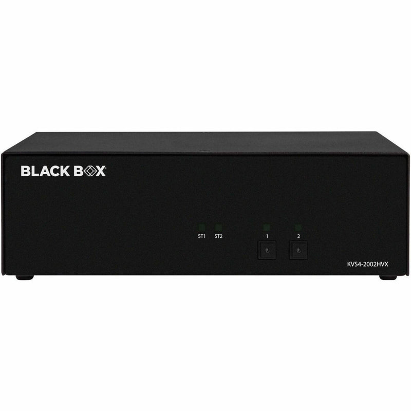 Angled front view of Black Box KVS4-2002HVX secure KVM switch highlighting control interface