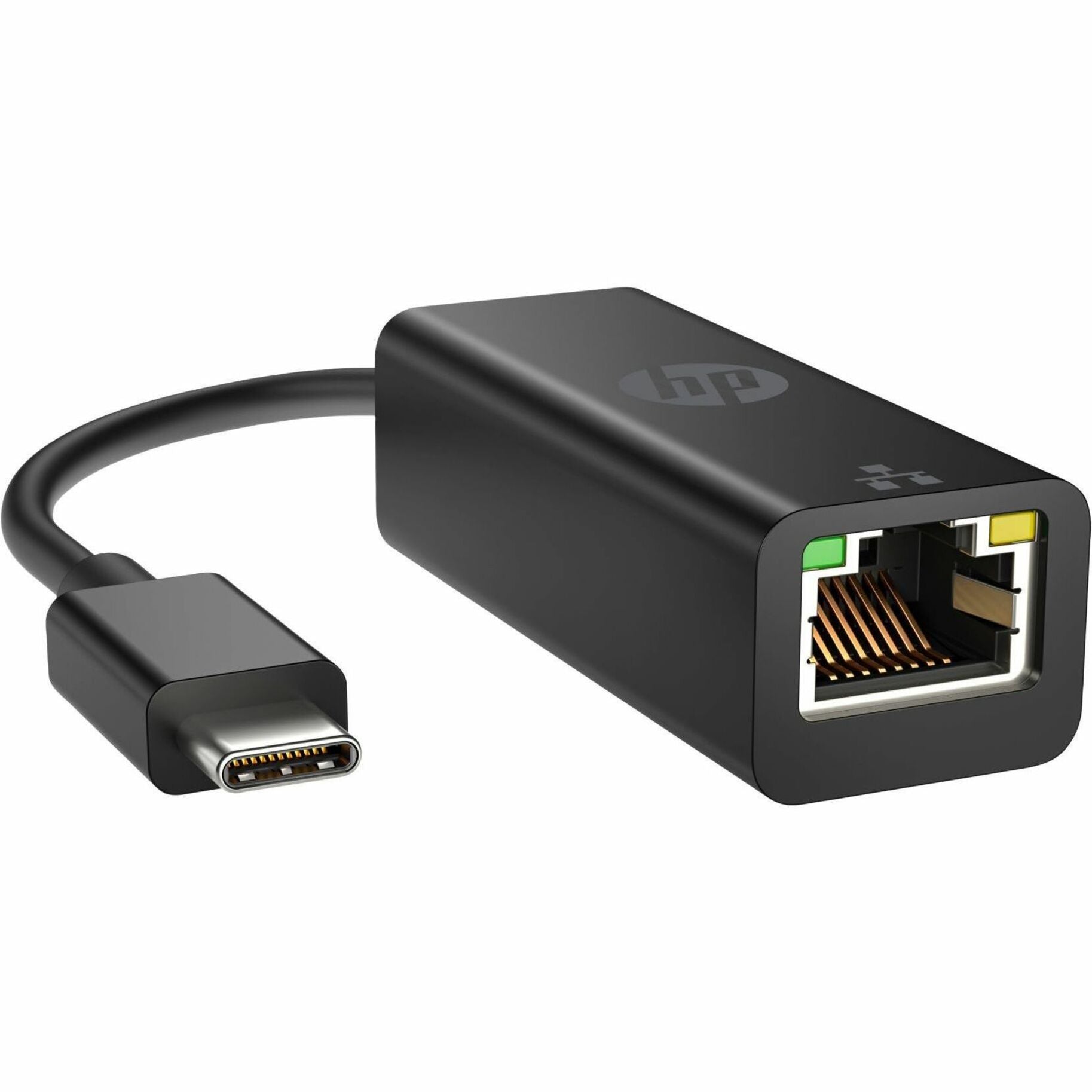 HP USB-C to RJ45 Adapter G2 showing Ethernet port and USB-C connector with status LEDs-alternate-image1