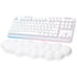 Logitech G715 wireless gaming keyboard in white with RGB lighting and cloud-shaped palm rest - RGB lighting detail-alternate-image4