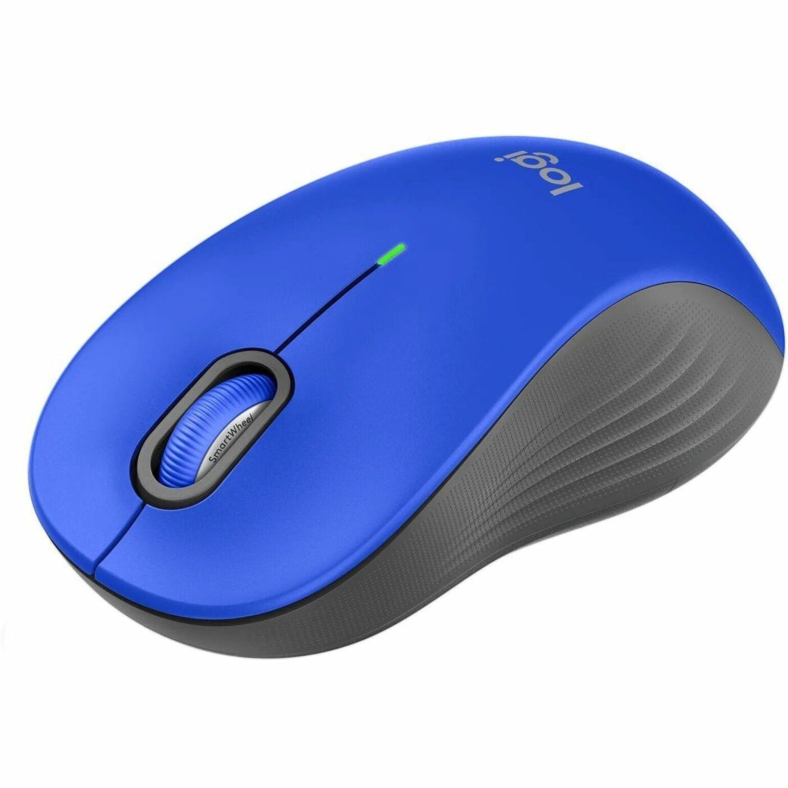 Side view of Logitech Signature M550 L wireless mouse in blue and gray showing ergonomic profile and SmartWheel scroll wheel-alternate-image1