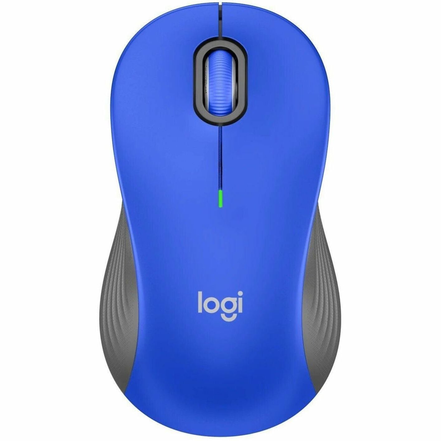 Top view of Logitech M550 L wireless mouse showing blue surface, SmartWheel scroll wheel, and ergonomic design-alternate-image2